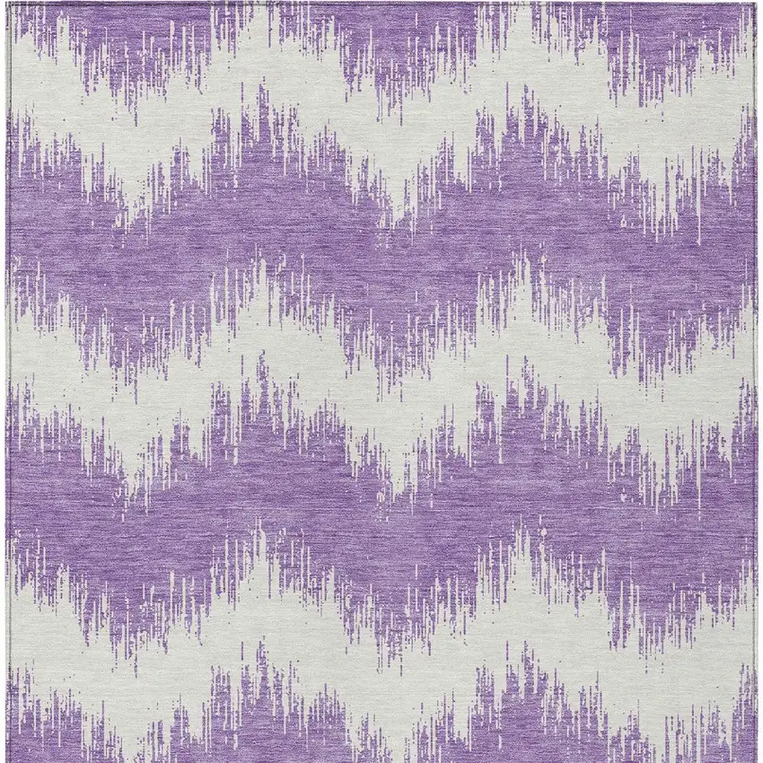 Purple And Ivory Chevron Washable Indoor Outdoor Area Rug Photo 6