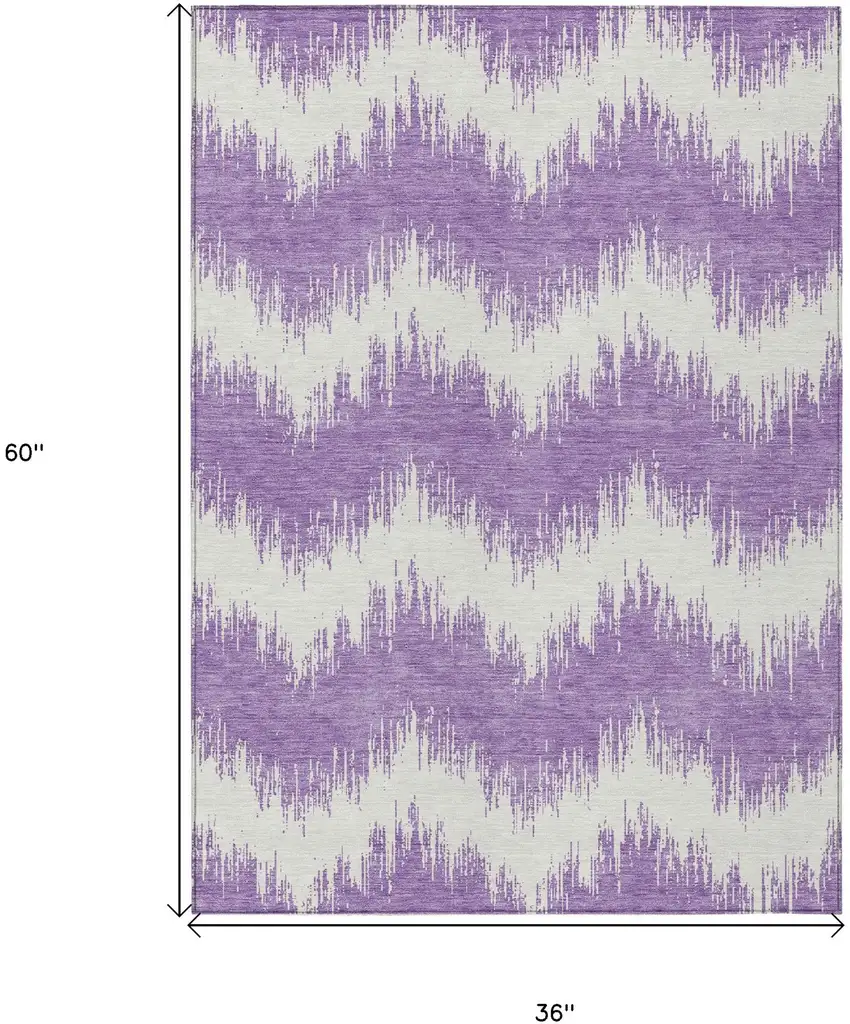 Purple And Ivory Chevron Washable Indoor Outdoor Area Rug Photo 3