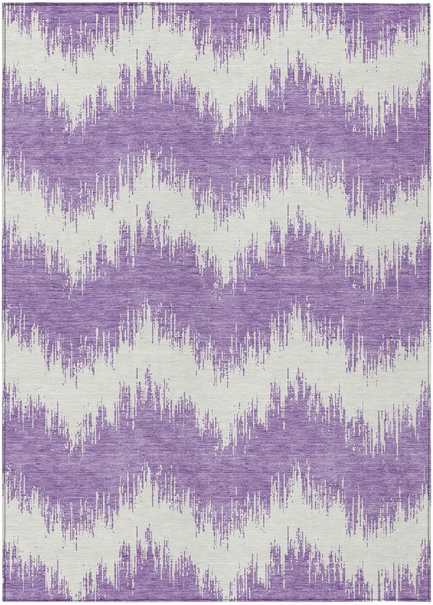Purple And Ivory Chevron Washable Indoor Outdoor Area Rug Photo 2