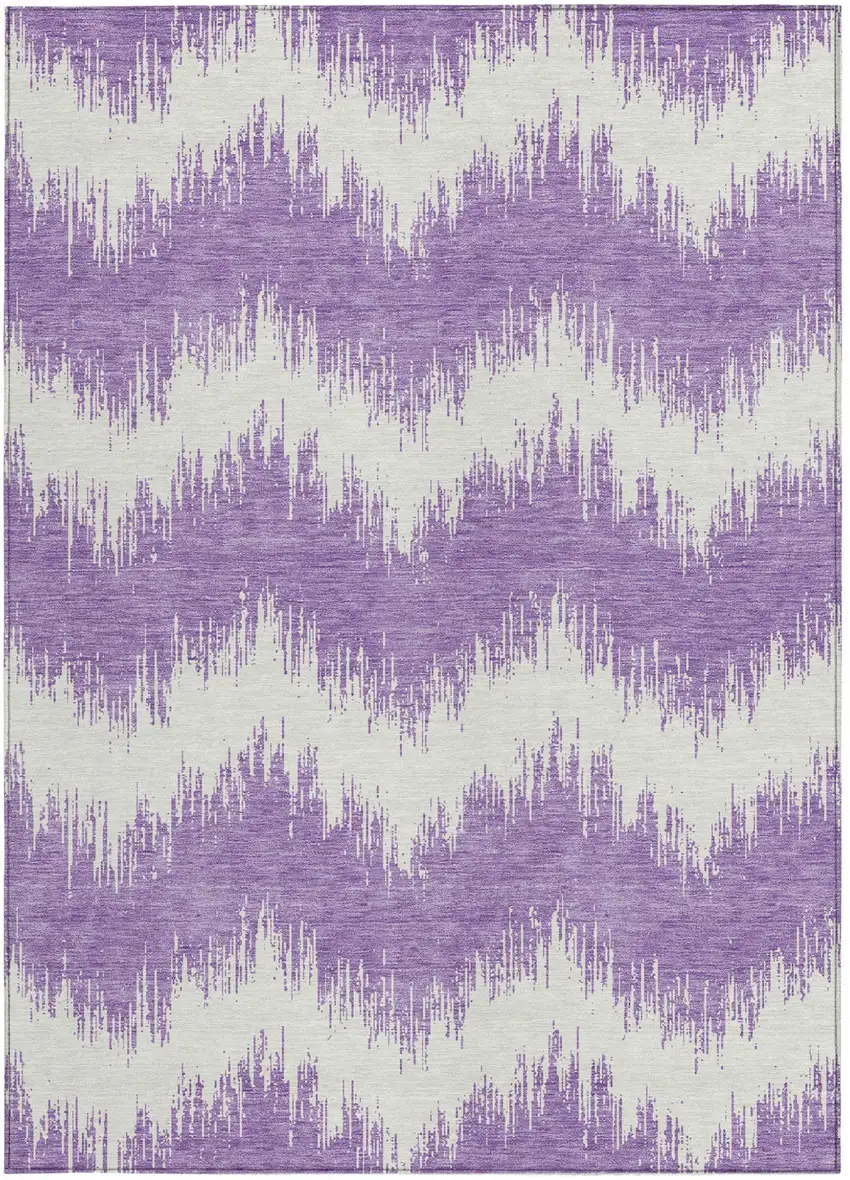 Purple And Ivory Chevron Washable Indoor Outdoor Area Rug Photo 6