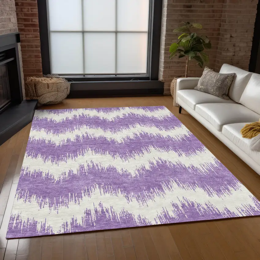Purple And Ivory Chevron Washable Indoor Outdoor Area Rug Photo 9