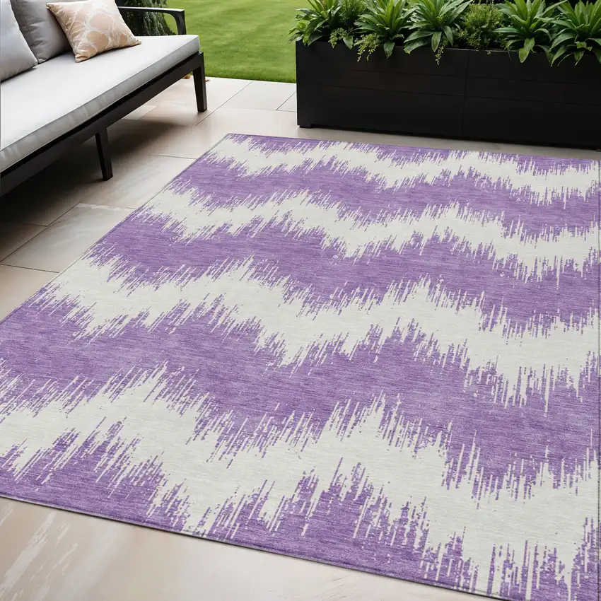 Purple And Ivory Chevron Washable Indoor Outdoor Area Rug Photo 1
