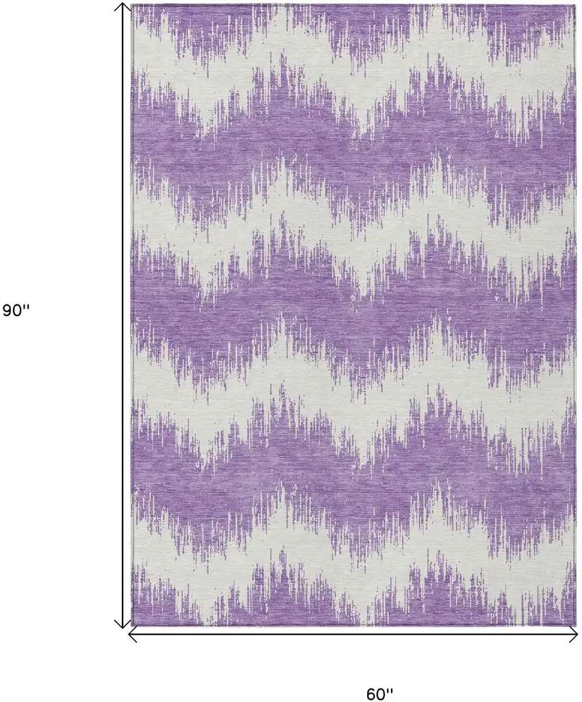 Purple And Ivory Chevron Washable Indoor Outdoor Area Rug Photo 3