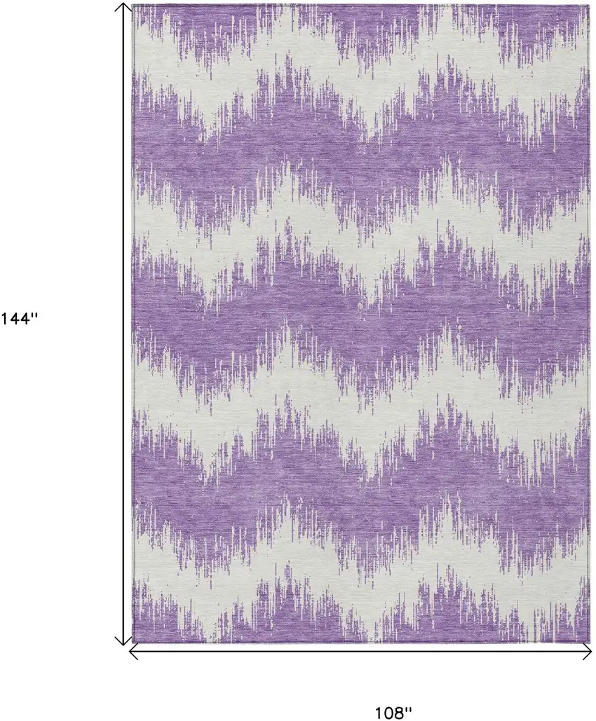 Purple And Ivory Chevron Washable Indoor Outdoor Area Rug Photo 3