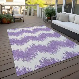 Photo of Purple And Ivory Chevron Washable Indoor Outdoor Area Rug