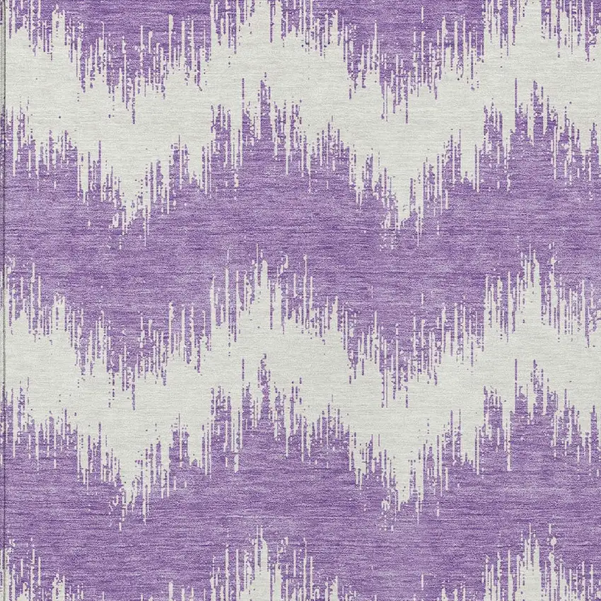 Purple And Ivory Chevron Washable Indoor Outdoor Area Rug Photo 5