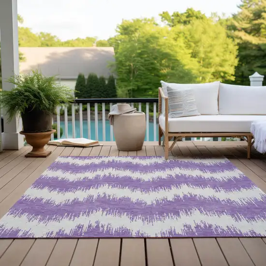 Purple And Ivory Chevron Washable Indoor Outdoor Area Rug Photo 9