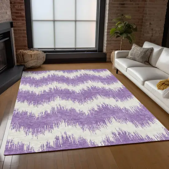 Purple And Ivory Chevron Washable Indoor Outdoor Area Rug Photo 8
