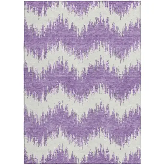 Purple And Ivory Chevron Washable Indoor Outdoor Area Rug Photo 5