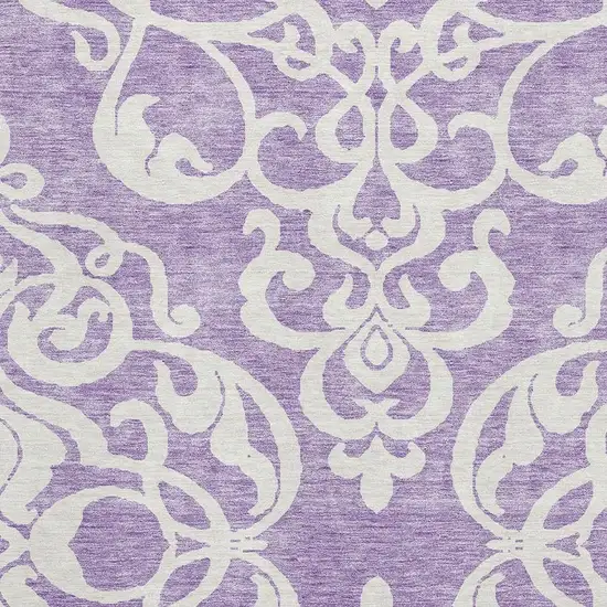 Purple And Ivory Damask Washable Area Rug With UV Protection Photo 2