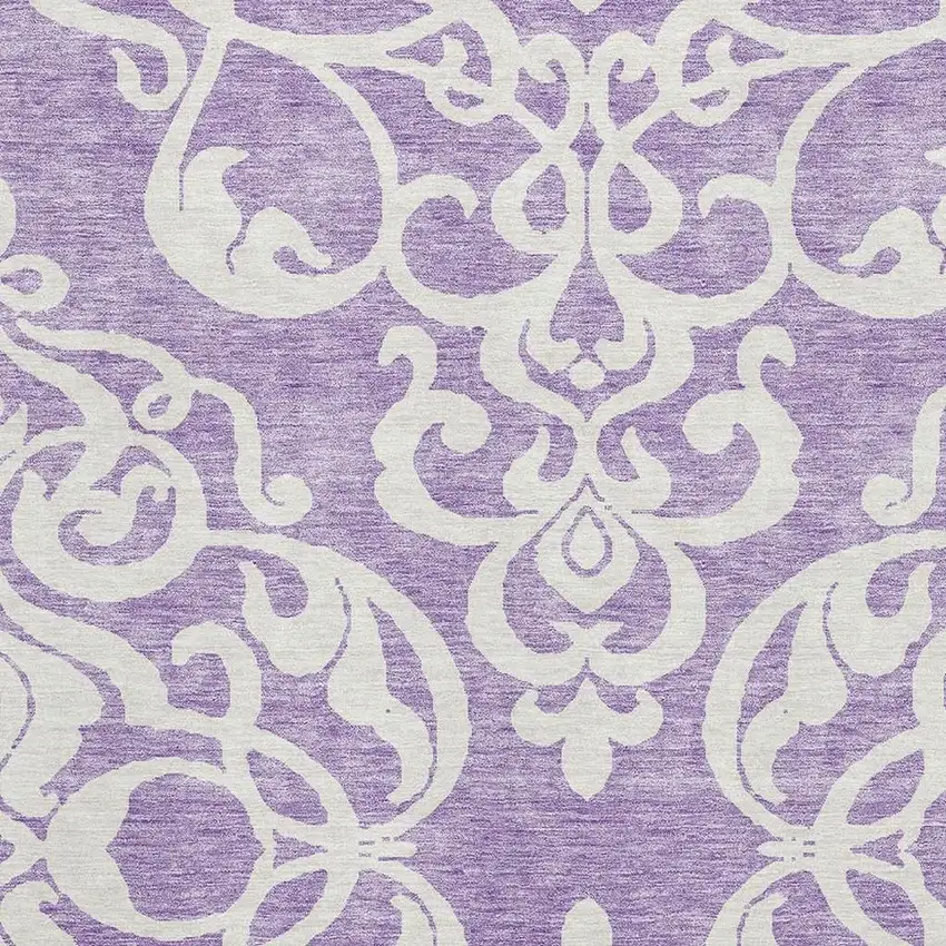 Purple And Ivory Damask Washable Area Rug With UV Protection Photo 2