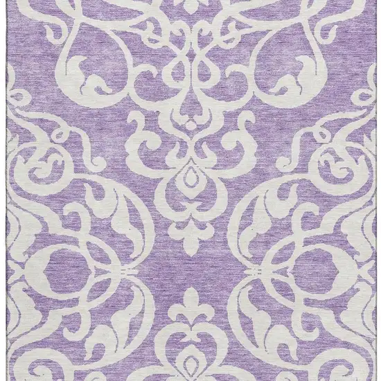 Purple And Ivory Damask Washable Area Rug With UV Protection Photo 3