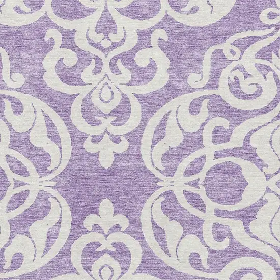 Purple And Ivory Damask Washable Area Rug With UV Protection Photo 2