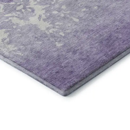Purple And Ivory Damask Washable Area Rug With UV Protection Photo 8