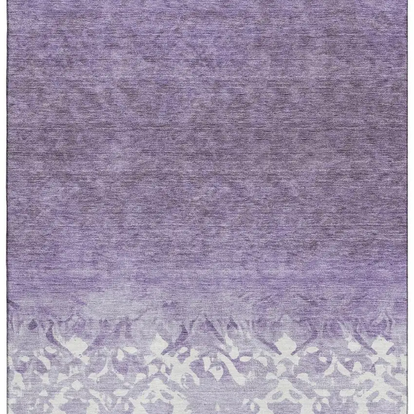 Purple And Ivory Damask Washable Area Rug With UV Protection Photo 4