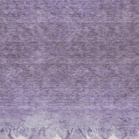 Purple And Ivory Damask Washable Area Rug With UV Protection Photo 3