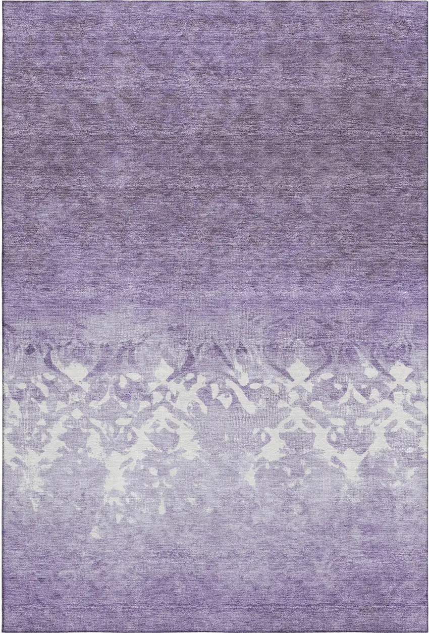 Purple And Ivory Damask Washable Area Rug With UV Protection Photo 1
