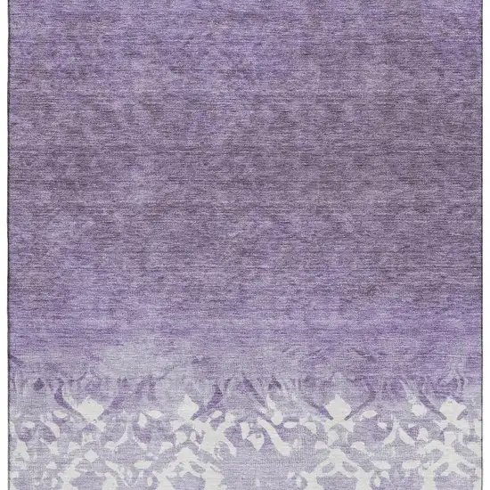 Purple And Ivory Damask Washable Area Rug With UV Protection Photo 3