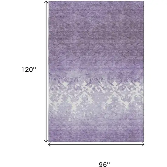 Purple And Ivory Damask Washable Area Rug With UV Protection Photo 9