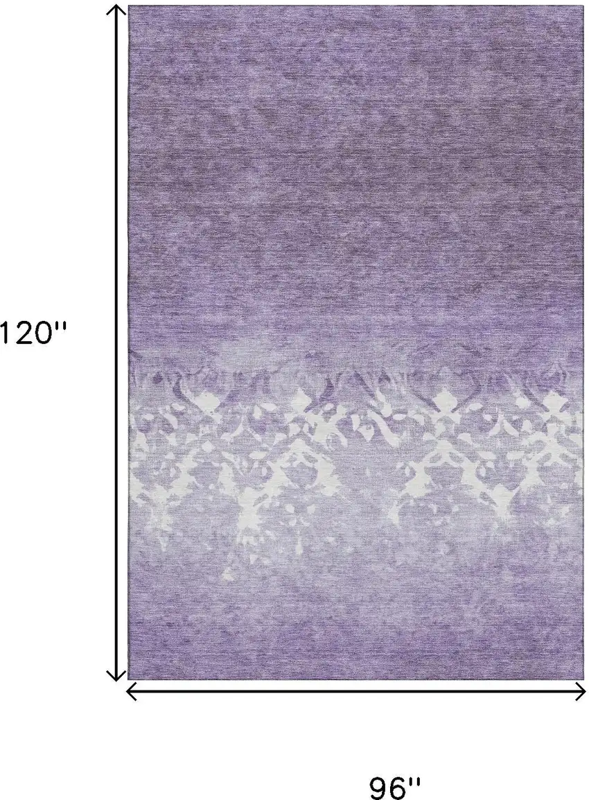 Purple And Ivory Damask Washable Area Rug With UV Protection Photo 9