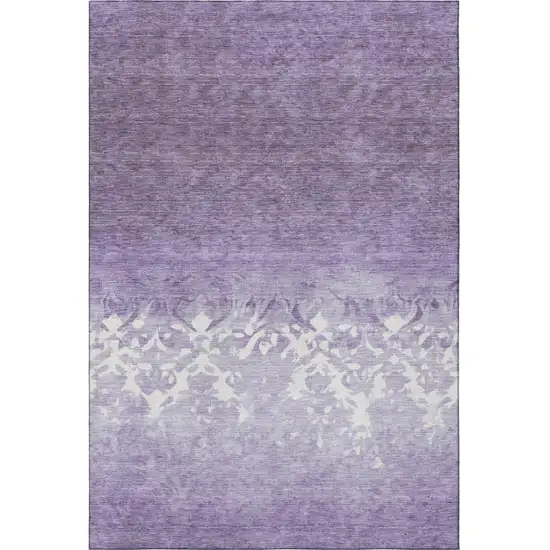 Purple And Ivory Damask Washable Area Rug With UV Protection Photo 4