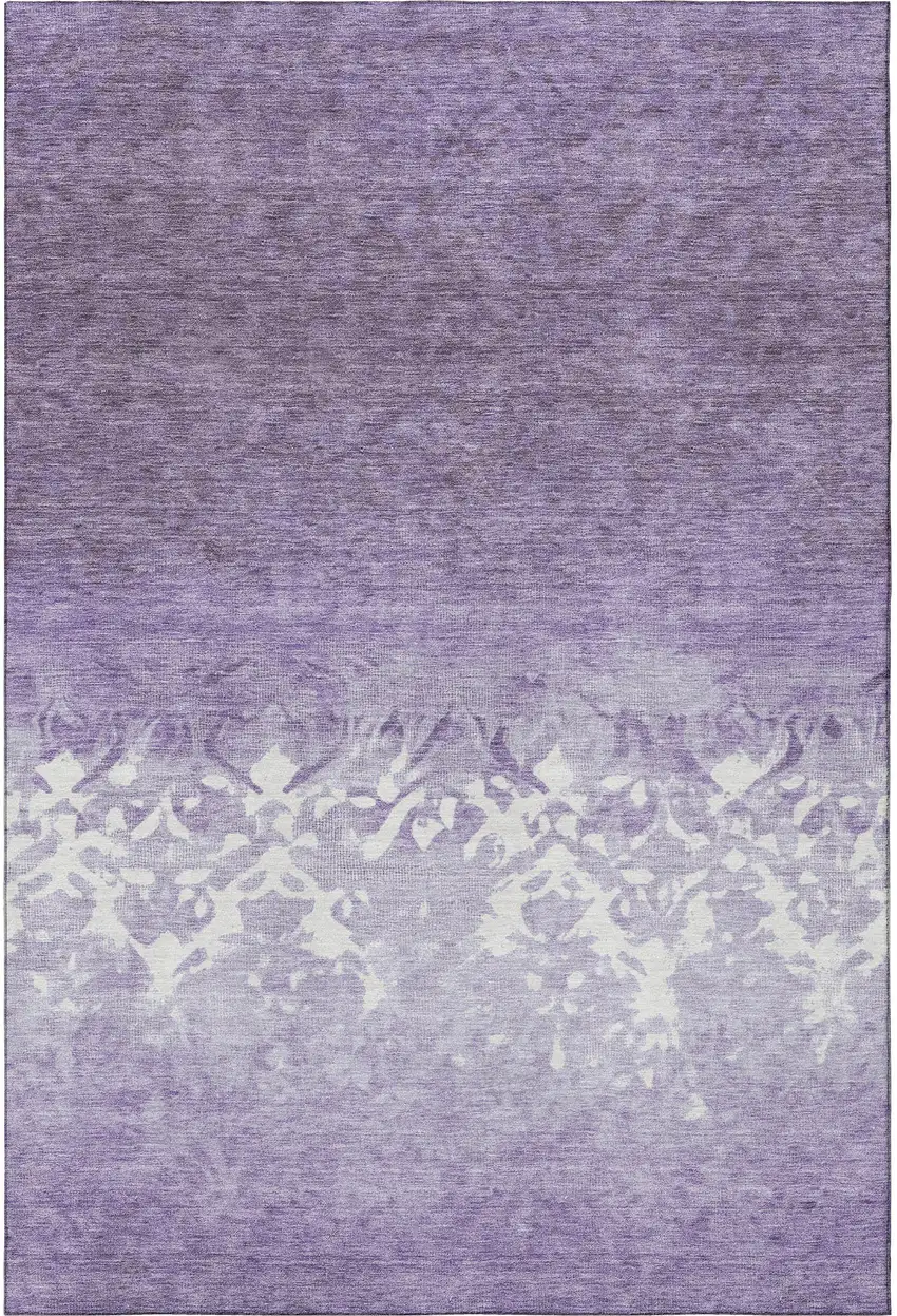 Purple And Ivory Damask Washable Area Rug With UV Protection Photo 4