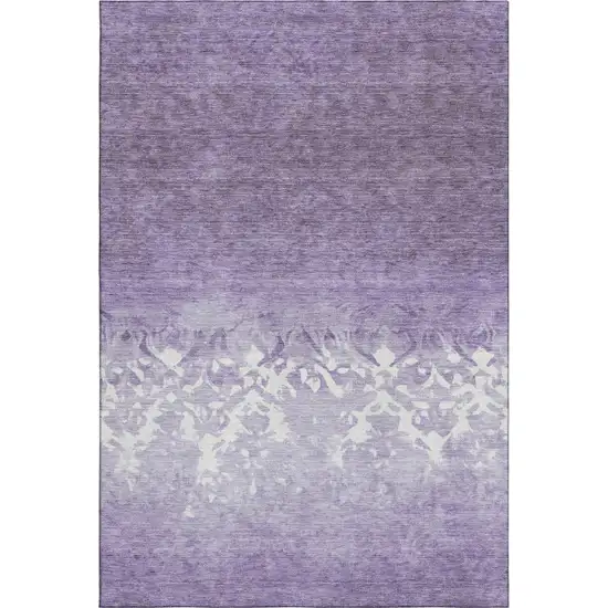 Purple And Ivory Damask Washable Area Rug With UV Protection Photo 1