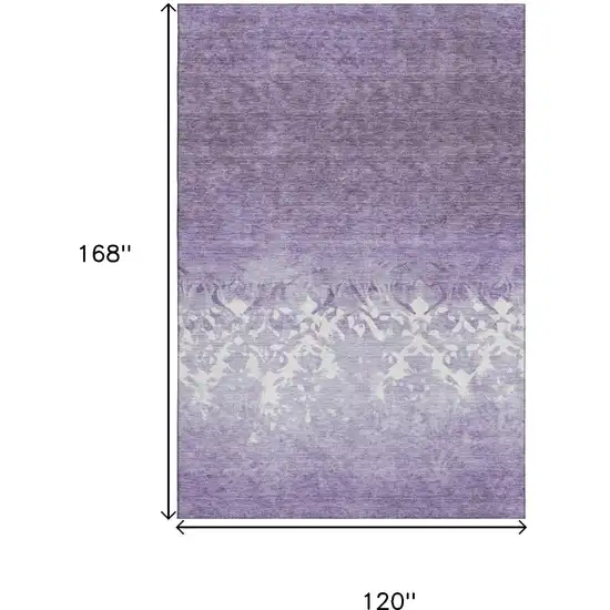Purple And Ivory Damask Washable Area Rug With UV Protection Photo 9