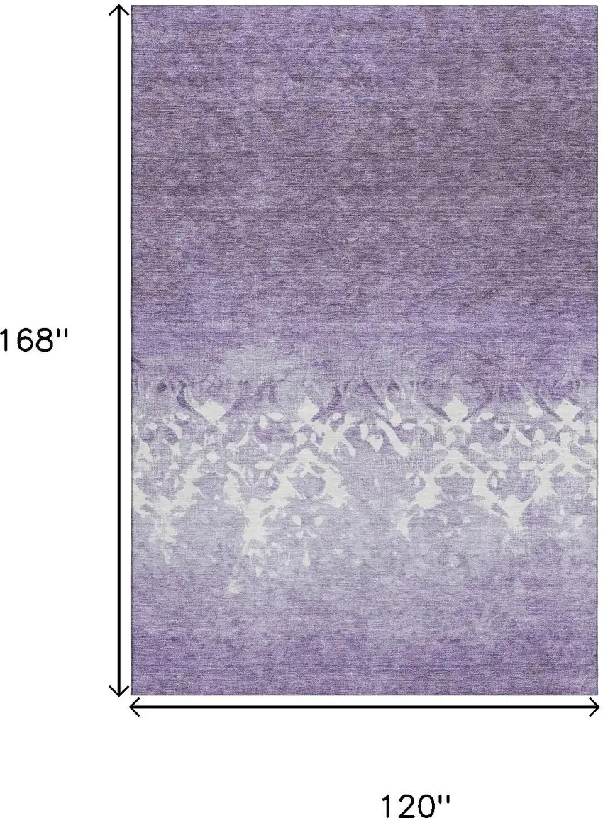 Purple And Ivory Damask Washable Area Rug With UV Protection Photo 9