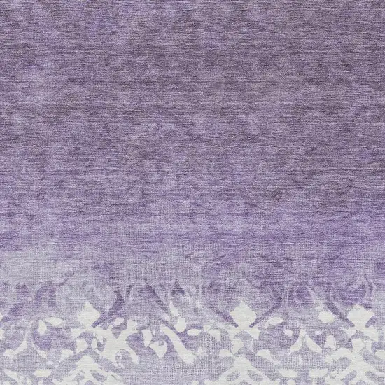 Purple And Ivory Damask Washable Area Rug With UV Protection Photo 3