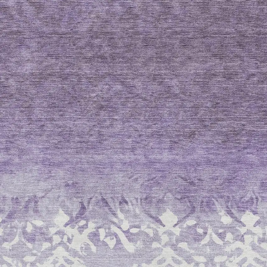 Purple And Ivory Damask Washable Area Rug With UV Protection Photo 3
