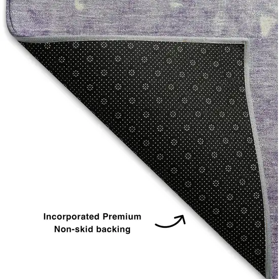 Purple And Ivory Damask Washable Area Rug With UV Protection Photo 7