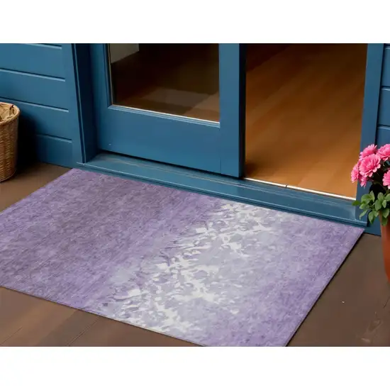Purple And Ivory Damask Washable Indoor Outdoor Area Rug Photo 2