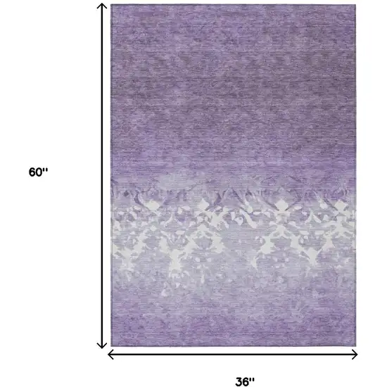 Purple And Ivory Damask Washable Indoor Outdoor Area Rug Photo 9