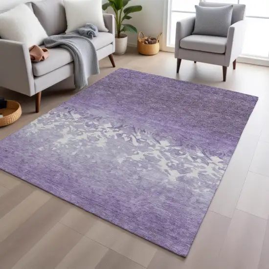 Purple And Ivory Damask Washable Indoor Outdoor Area Rug Photo 5