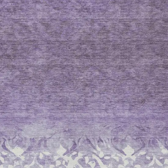 Purple And Ivory Damask Washable Indoor Outdoor Area Rug Photo 6