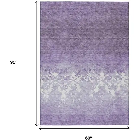 Purple And Ivory Damask Washable Indoor Outdoor Area Rug Photo 9