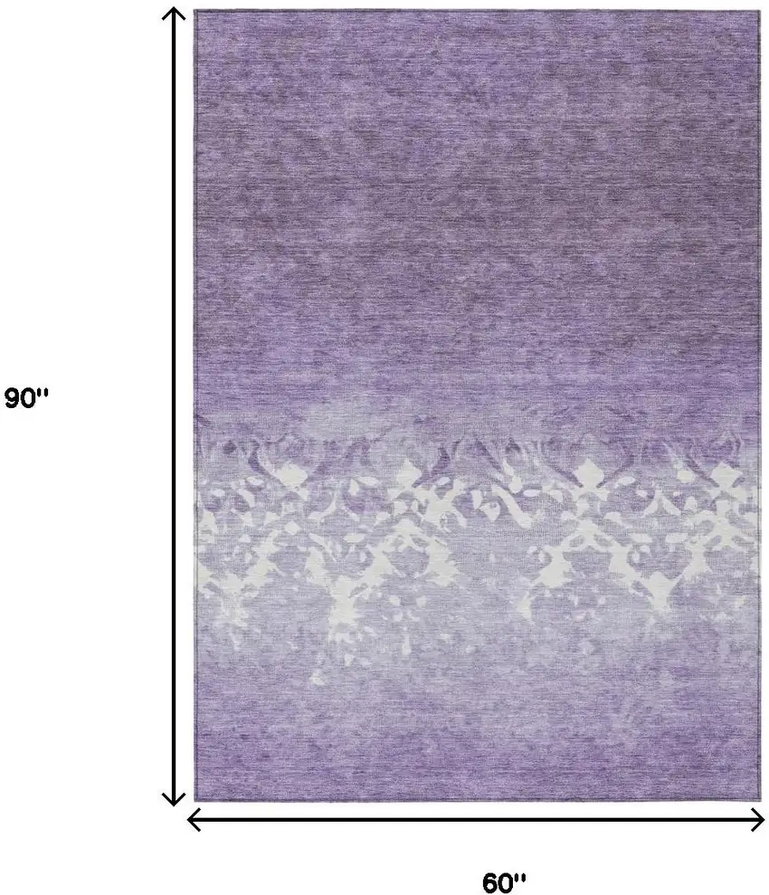 Purple And Ivory Damask Washable Indoor Outdoor Area Rug Photo 9