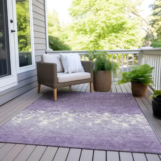 Purple And Ivory Damask Washable Indoor Outdoor Area Rug Photo 7