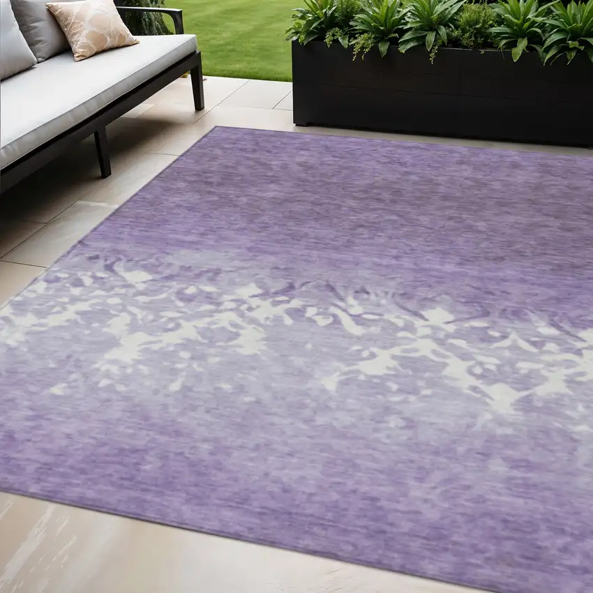 Purple And Ivory Damask Washable Indoor Outdoor Area Rug Photo 2