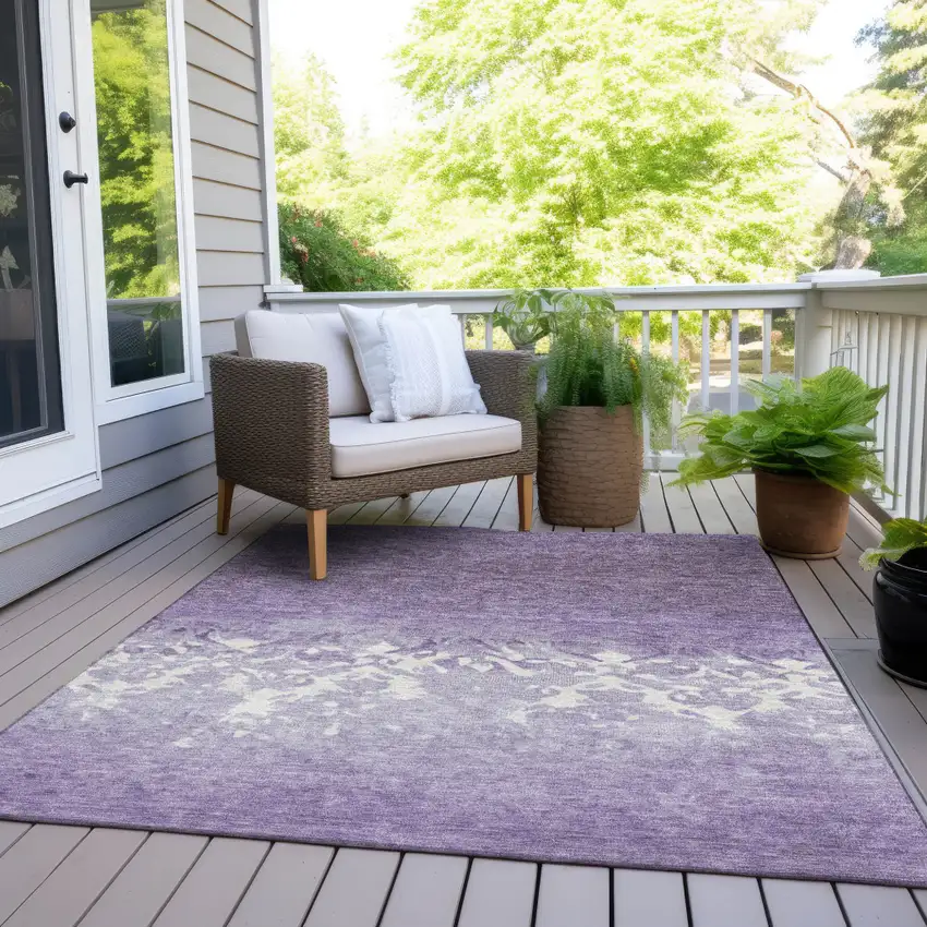 Purple And Ivory Damask Washable Indoor Outdoor Area Rug Photo 7