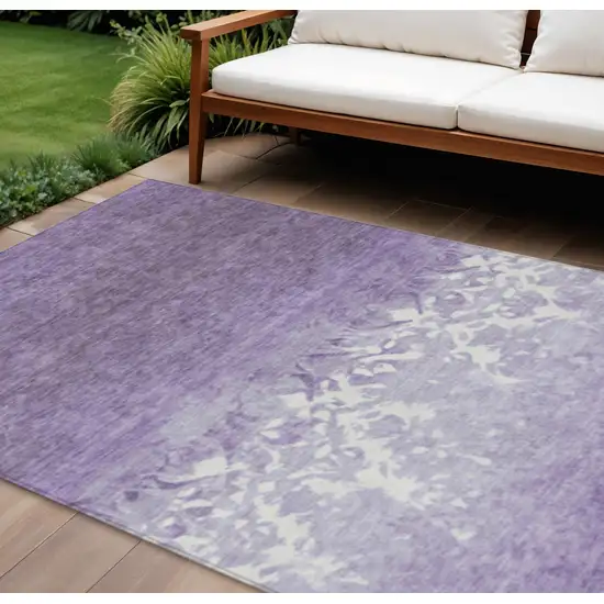 Purple And Ivory Damask Washable Indoor Outdoor Area Rug Photo 2