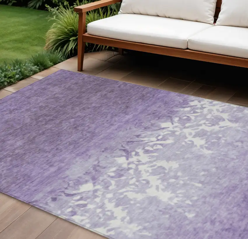 Purple And Ivory Damask Washable Indoor Outdoor Area Rug Photo 2