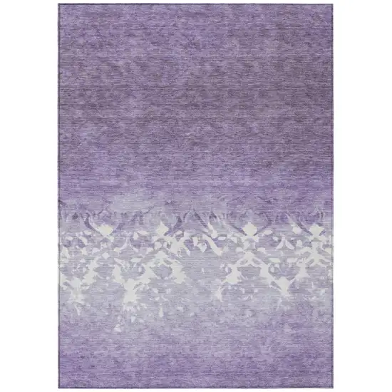 Purple And Ivory Damask Washable Indoor Outdoor Area Rug Photo 8