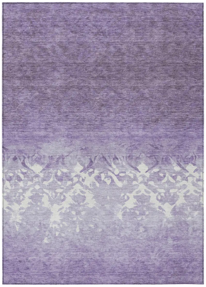 Purple And Ivory Damask Washable Indoor Outdoor Area Rug Photo 8