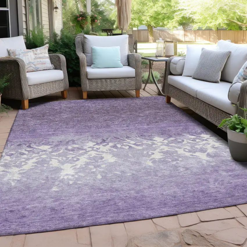 Purple And Ivory Damask Washable Indoor Outdoor Area Rug Photo 4
