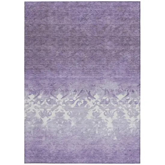Purple And Ivory Damask Washable Indoor Outdoor Area Rug Photo 9