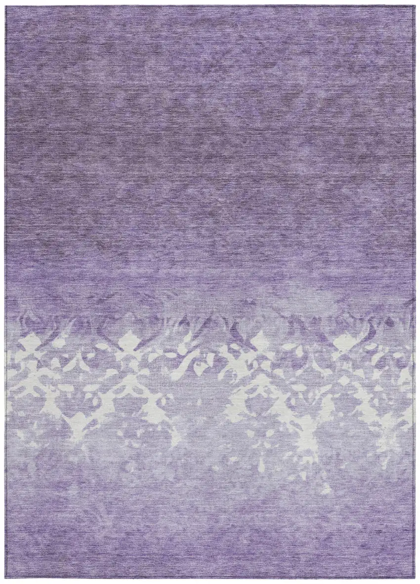 Purple And Ivory Damask Washable Indoor Outdoor Area Rug Photo 9