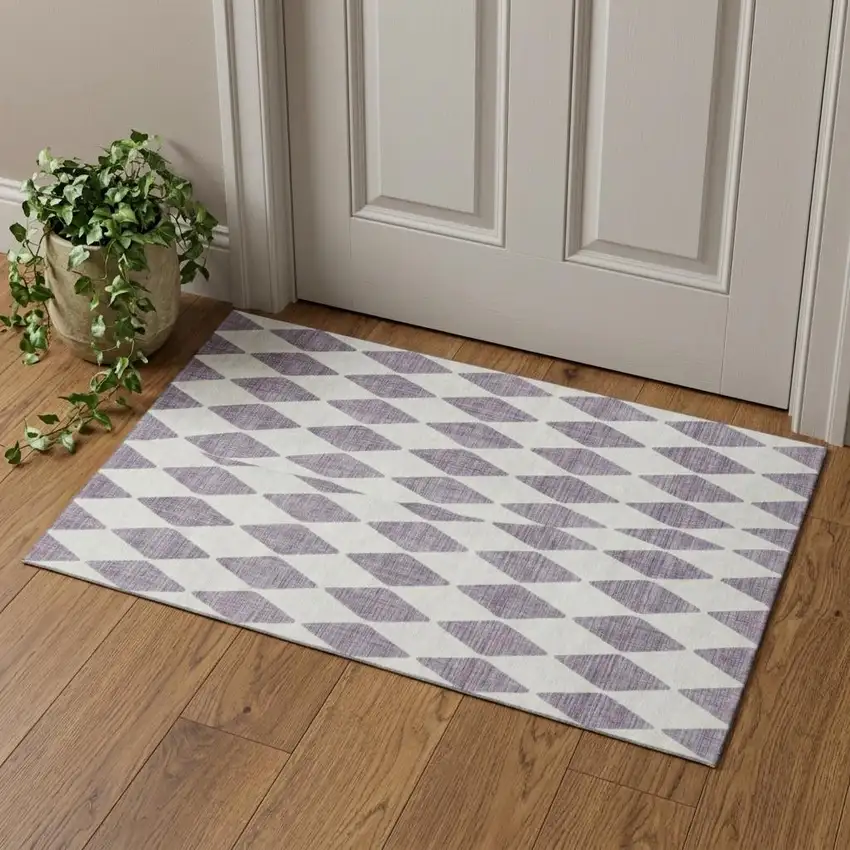 Purple And Ivory Diamond Washable Area Rug With UV Protection Photo 1