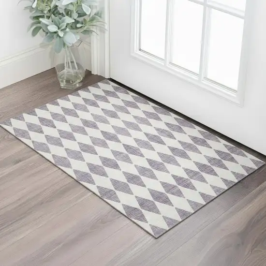 Purple And Ivory Diamond Washable Area Rug With UV Protection Photo 1